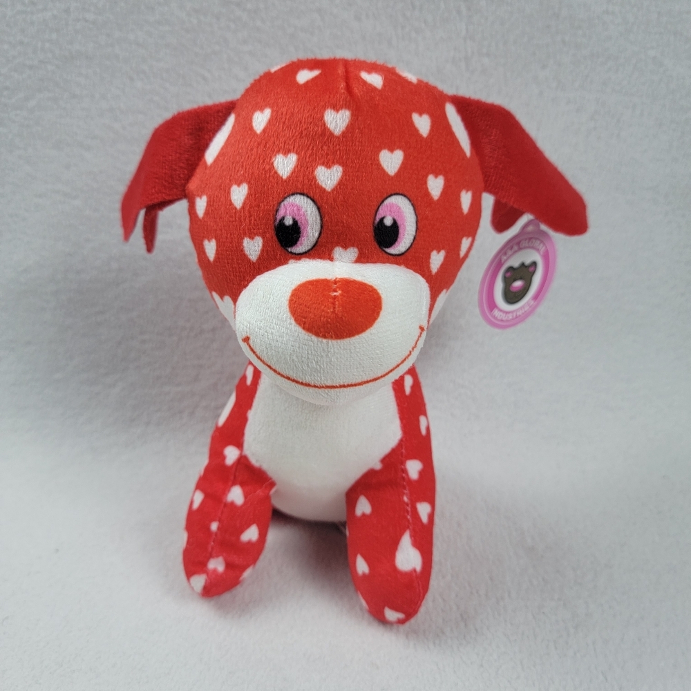 A&A Global Industries Plush Red Dog Hearts Stuffed Animal Toy NEW